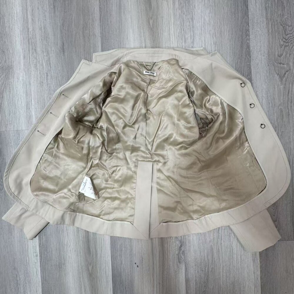 Miu Miu Beige Long Puff Sleeve Button Up Jacket S… - image 5